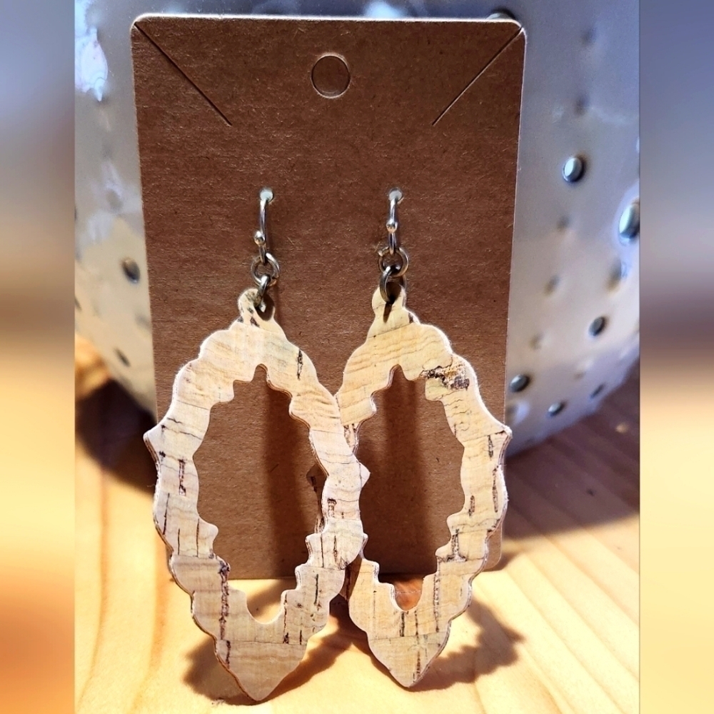 Wooden Cork Unique Shape Dangle Earrings